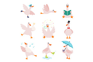 Funny goose. Cute geese in different, an Animal Illustration by LadadikArt