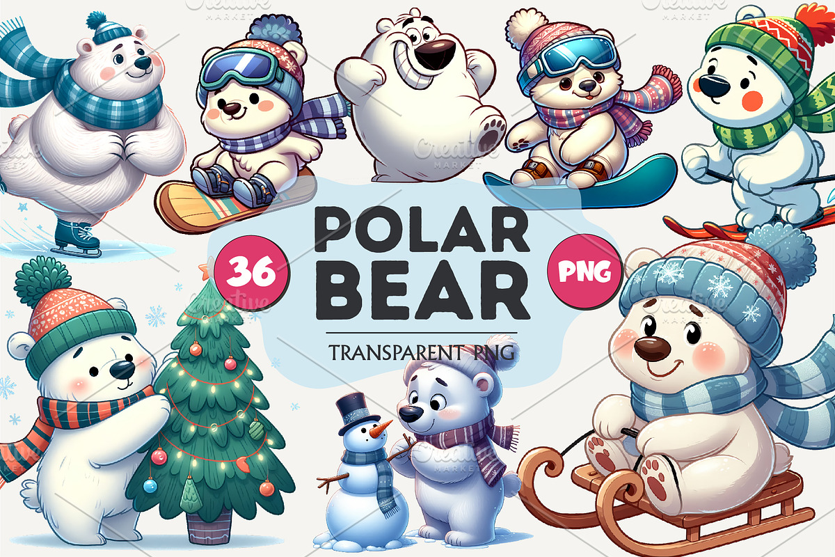 Cute Polar bear. Clipart, PNG., an Animal Illustration by KENO Mascots (Photo 1 of 8)