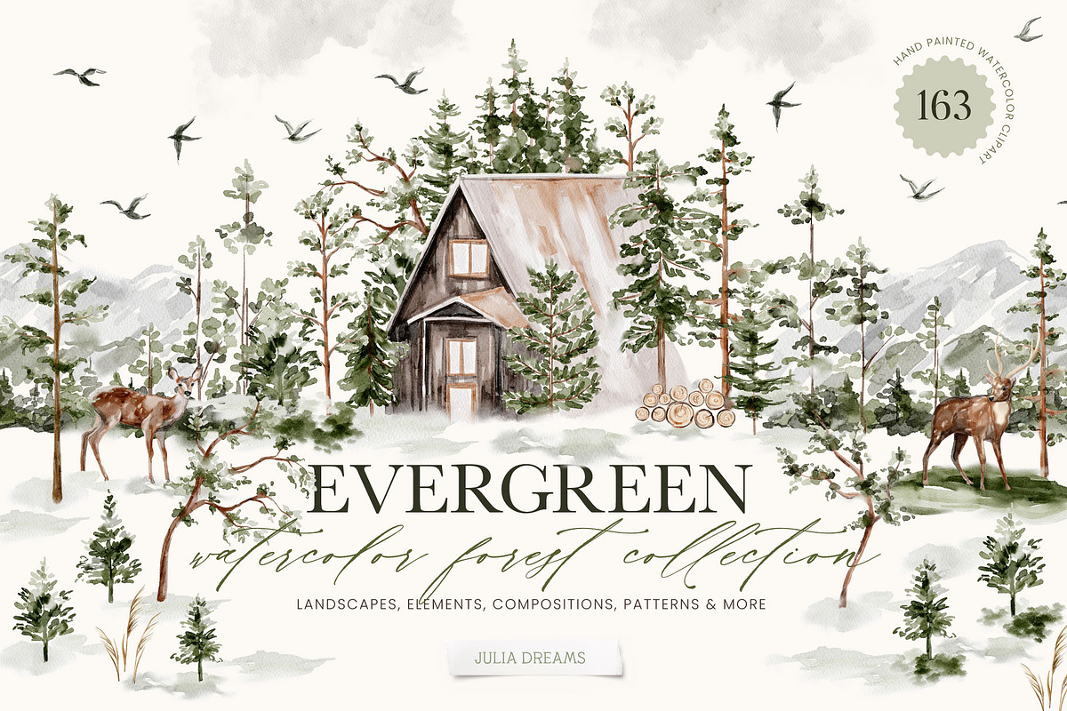Evergreen Watercolor Forest, an Animal Illustration by Julia Dreams (Photo 1 of 10)