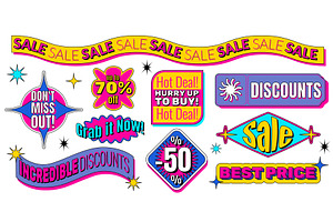 Sale sticker set in y2k retro style, a Finance Illustration by art PVP - market
