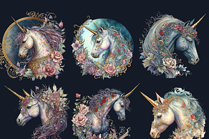 Watercolor Royal Unicorn Clipart