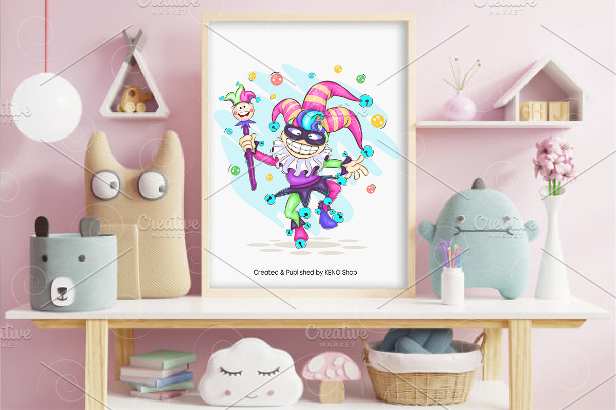 Cheerful cartoon joker. Tshirt, PNG., a Person Illustration by KENO Mascots (Photo 3 of 4)