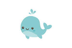 Cute cartoon whale with water splash, an Animal Illustration by GraphiShop