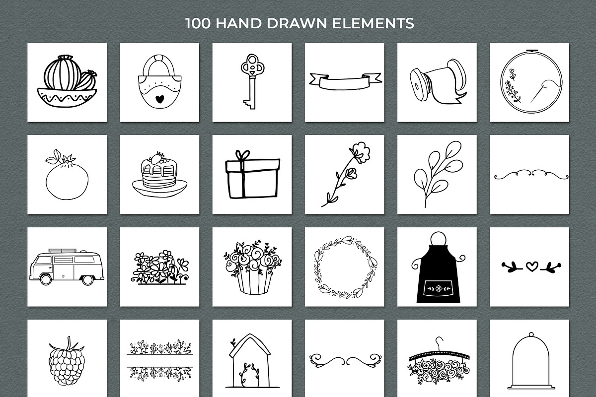 100 hand drawn elements + logo, a Work Illustration by Cozy pattern shop (Photo 2 of 7)
