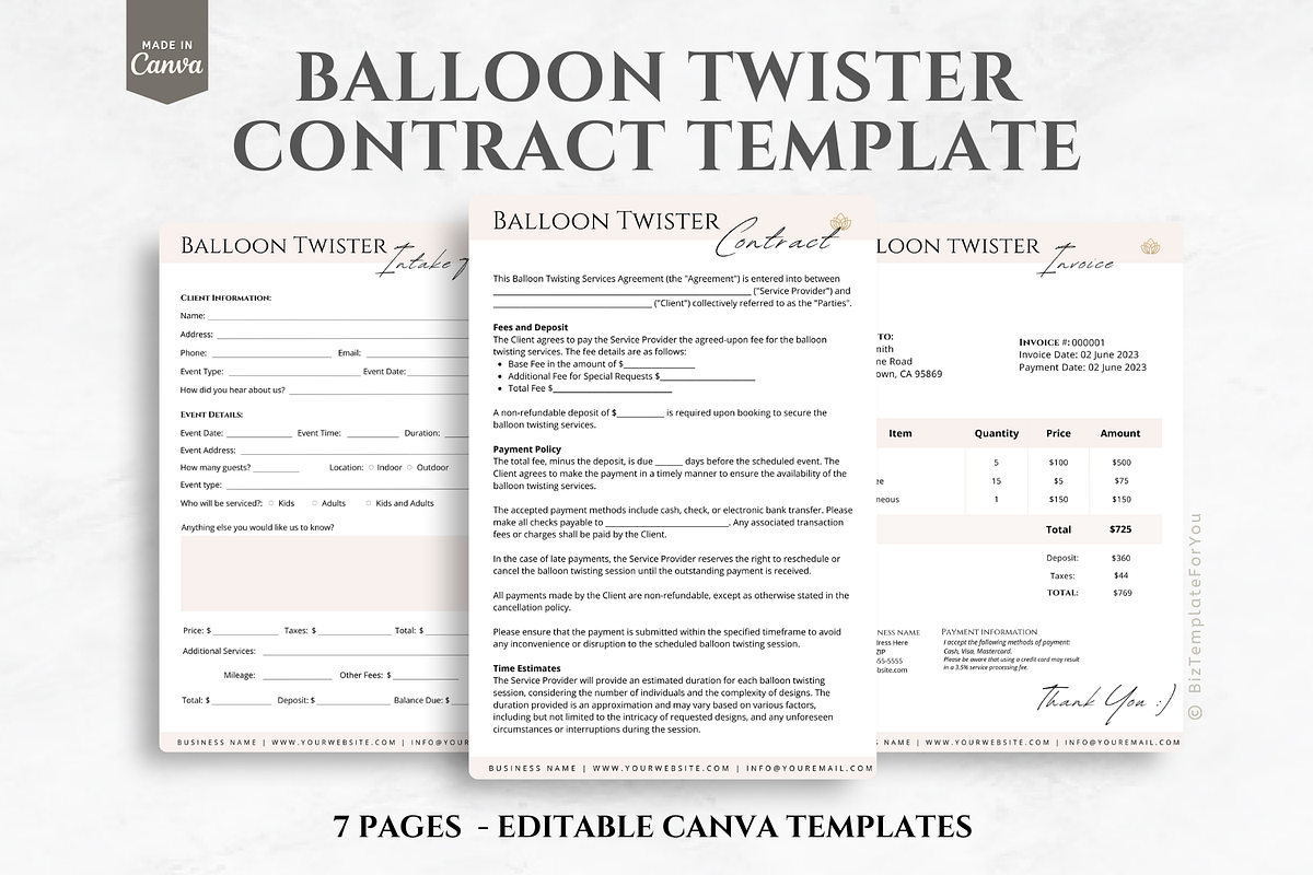 Balloon Twister Contract Template, a Marketing Template by BizTemplateForYou (Photo 1 of 5)