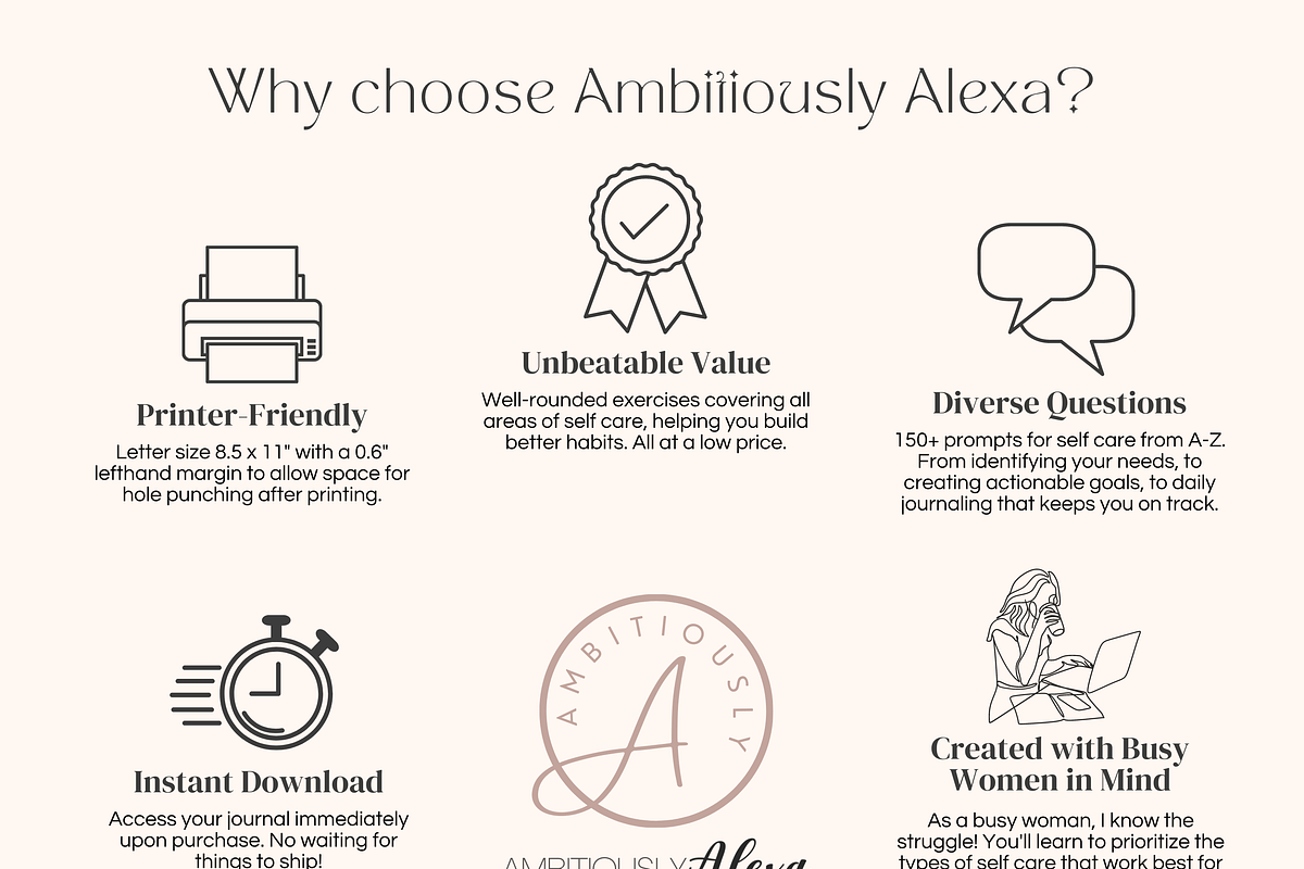 Self Care Journal Printable PDF, a Print Template by Ambitiously Alexa (Photo 8 of 8)