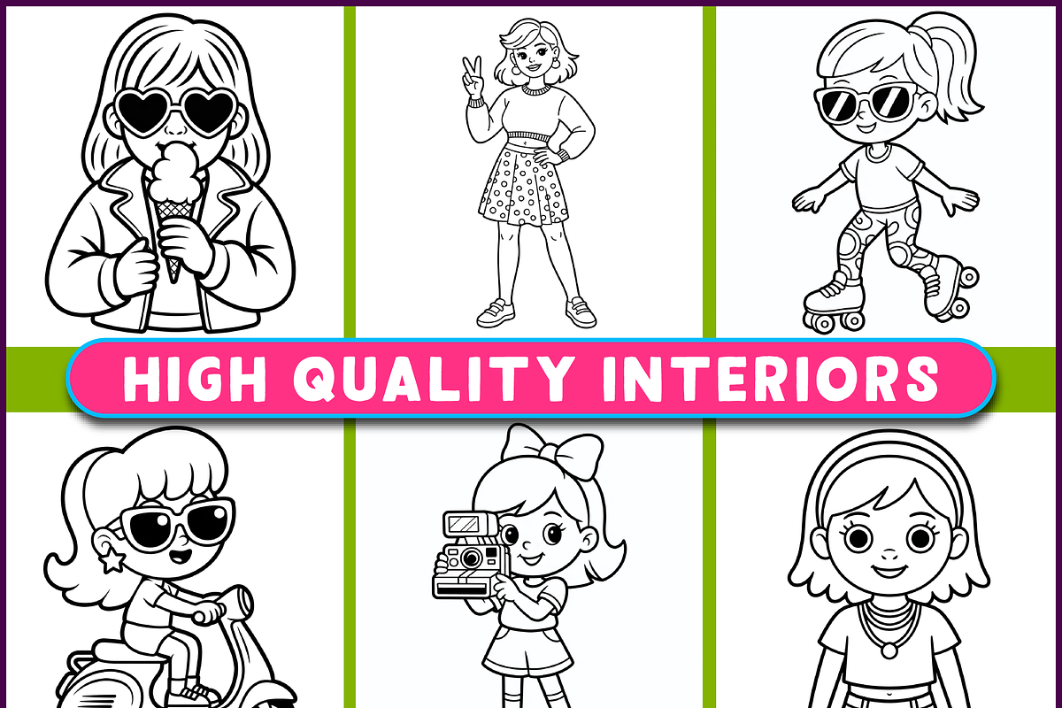 80's Fashion Girl Coloring Pages, a Person Illustration by Ink Gallery (Photo 2 of 5)