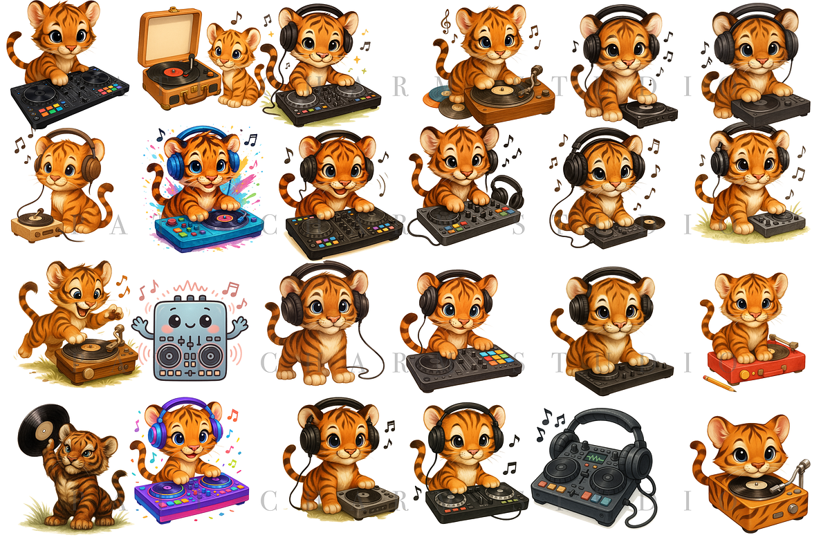 24 Cat DJ Clipart PNGs, an Animal Illustration by Pati Charm Studio (Photo 2 of 8)
