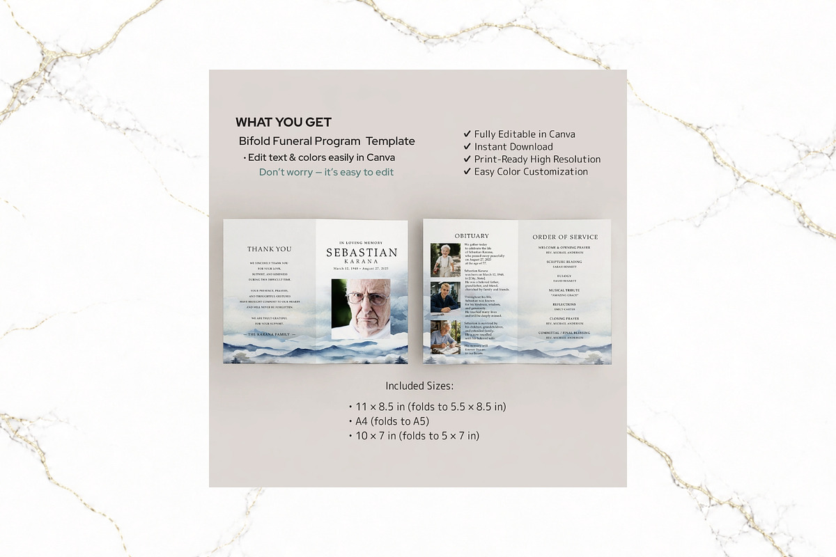 Funeral Bifold Program Canva FR010, a Brochure Template by TyphoonStudio (Photo 2 of 9)