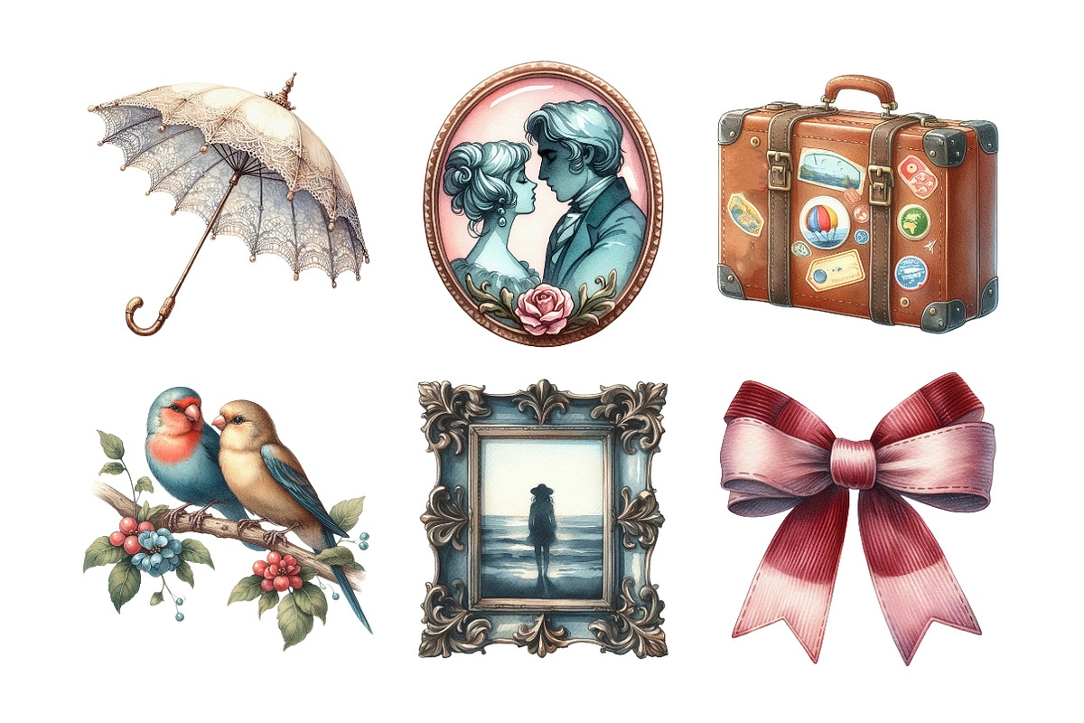 Watercolor Vintage Lover Clipart, an Illustration by Daily.Designs (Photo 3 of 5)