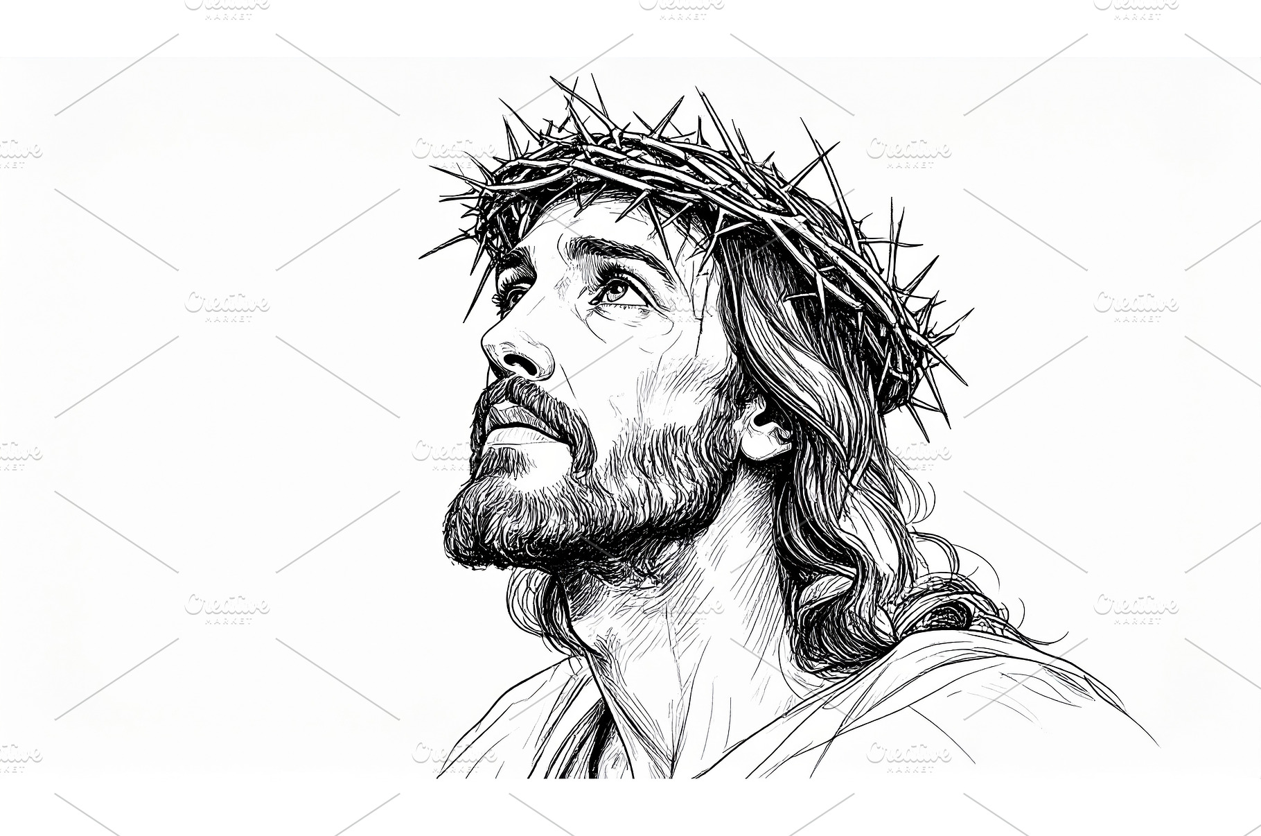Black and white sketch of Jesus, an Arts & Entertainment Photo by Igor Tichonow
