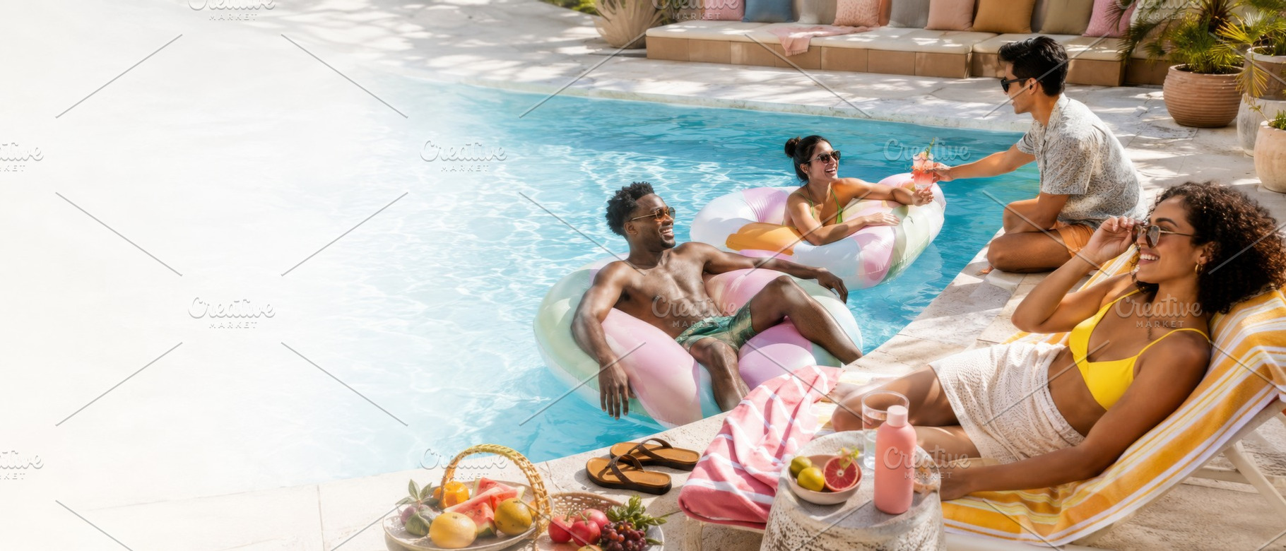Summer pool party with young adults, a Photo by Dvoevnore photos