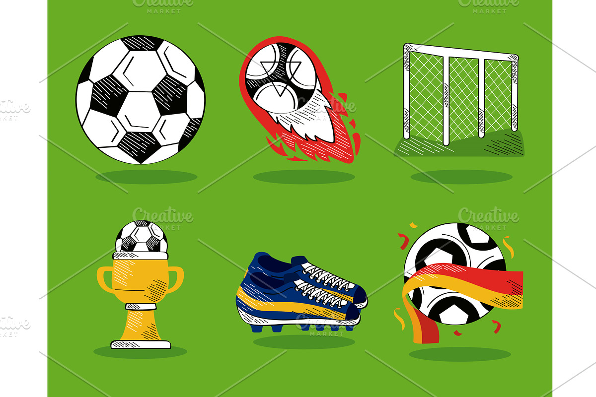 six football soccer icons, a Sport Illustration by studiogstock
