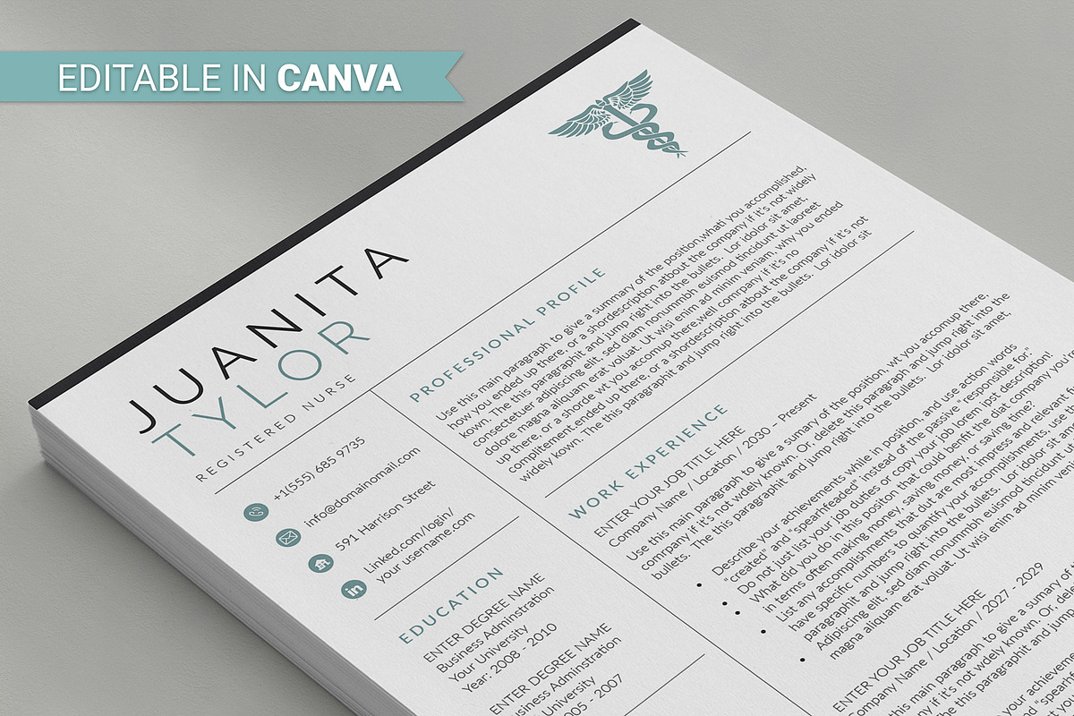 Nurse Resume Template Canva, a Resume Template by DesignDevisers (Photo 5 of 13)