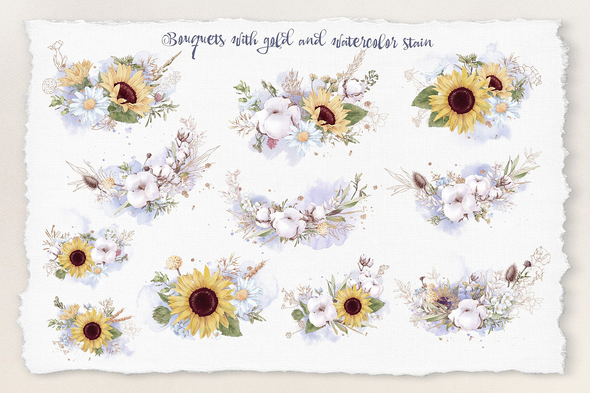 Watercolor Sunflowers and Cotton, an Illustration by Yuliya Art (Photo 17 of 24)