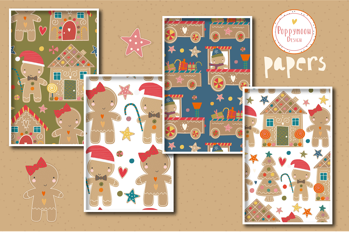 Gingerbread paper set, a Pattern Graphic by Poppymoondesign (Photo 2 of 3)