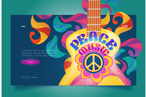 Peace Music Banner With Hippie Sign