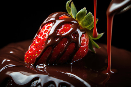 strawberry with chocolate on a black, a Photo by Iftikhar Alam