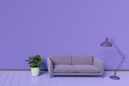 Modern interior design of purple living room with sofa an plant, an Architecture Photo by Ministocker
