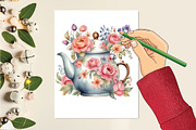 Watercolor Flowers Teapot Clipart, an Illustration by CraftArtStudio (Thumbnail 3 of 7)