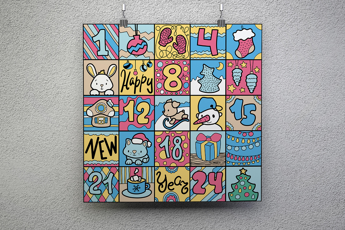 Funny Doodle Square Advent Calendar, a Decorative Illustration by RabbitAndPencil (Photo 4 of 5)