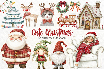 Cute Christmas Watercolor Clipart
