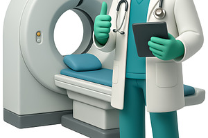 3D doctor with tablet and CT scanner, a Health & Medical Photo by angellodeco