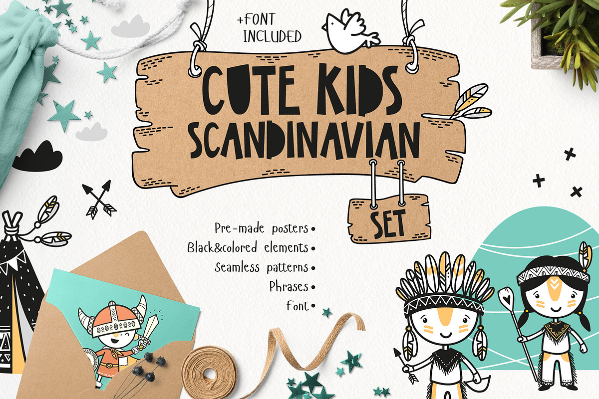 Cute Kids Scandinavian Set, an Animal Illustration by KAZUKA (Photo 1 of 10)