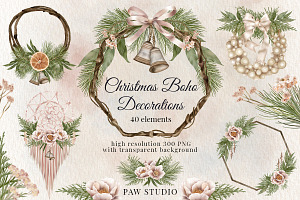 Christmas Boho Border Bouquet Wreath