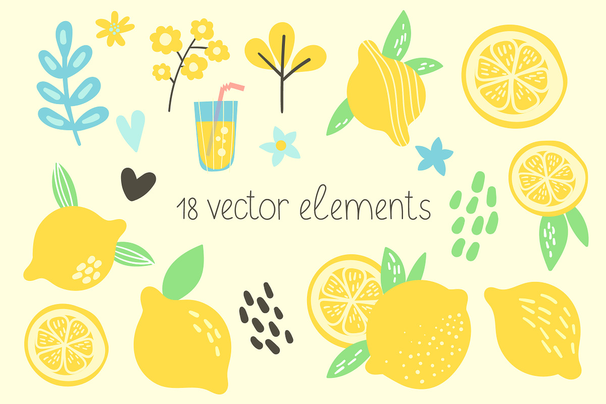 Lemon Party Patterns & Elements, a Food Illustration by KVIO (Photo 3 of 6)