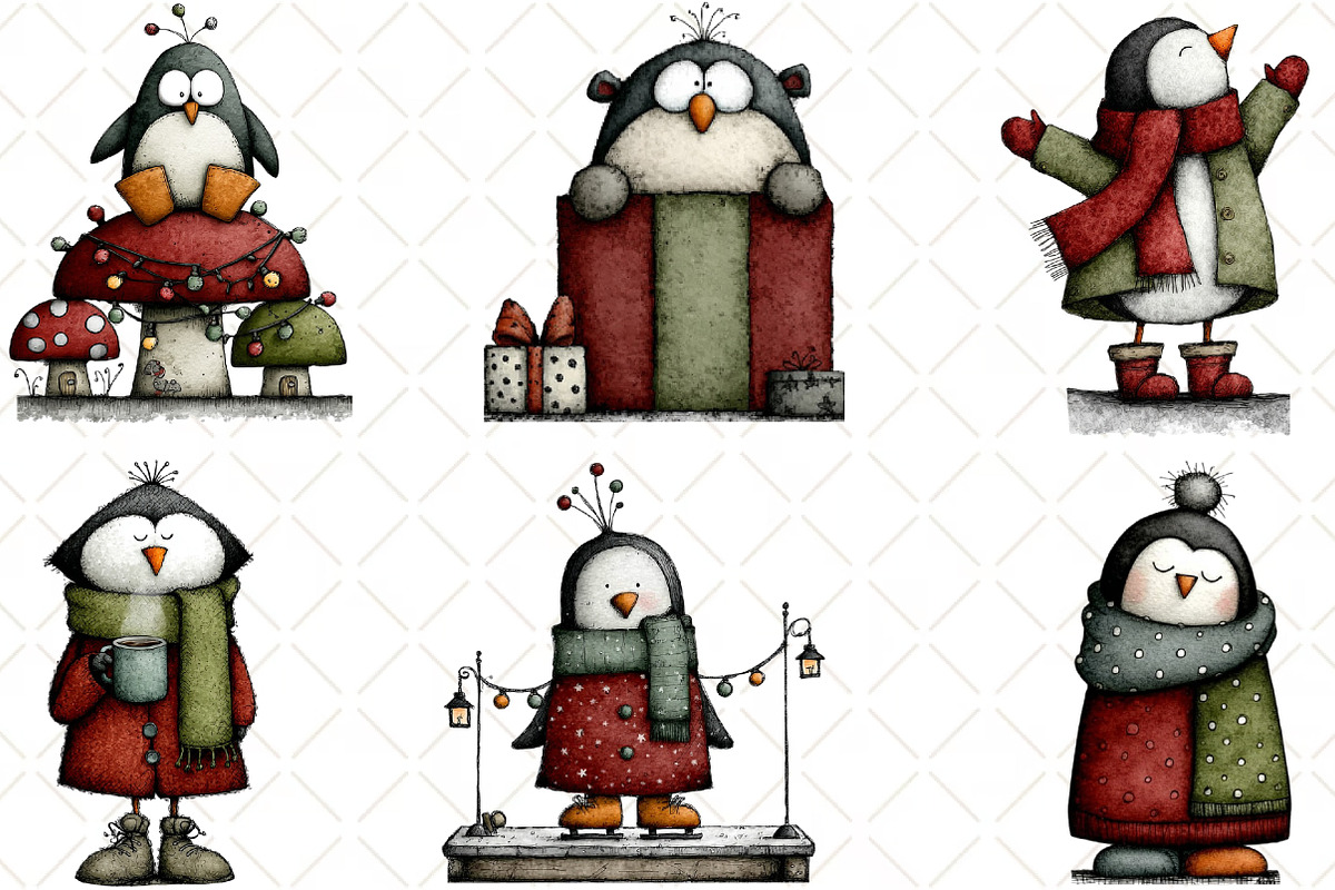 Whimsical Christmas Penguin Clipart, an Animal Illustration by Black Bird Studio (Photo 5 of 6)