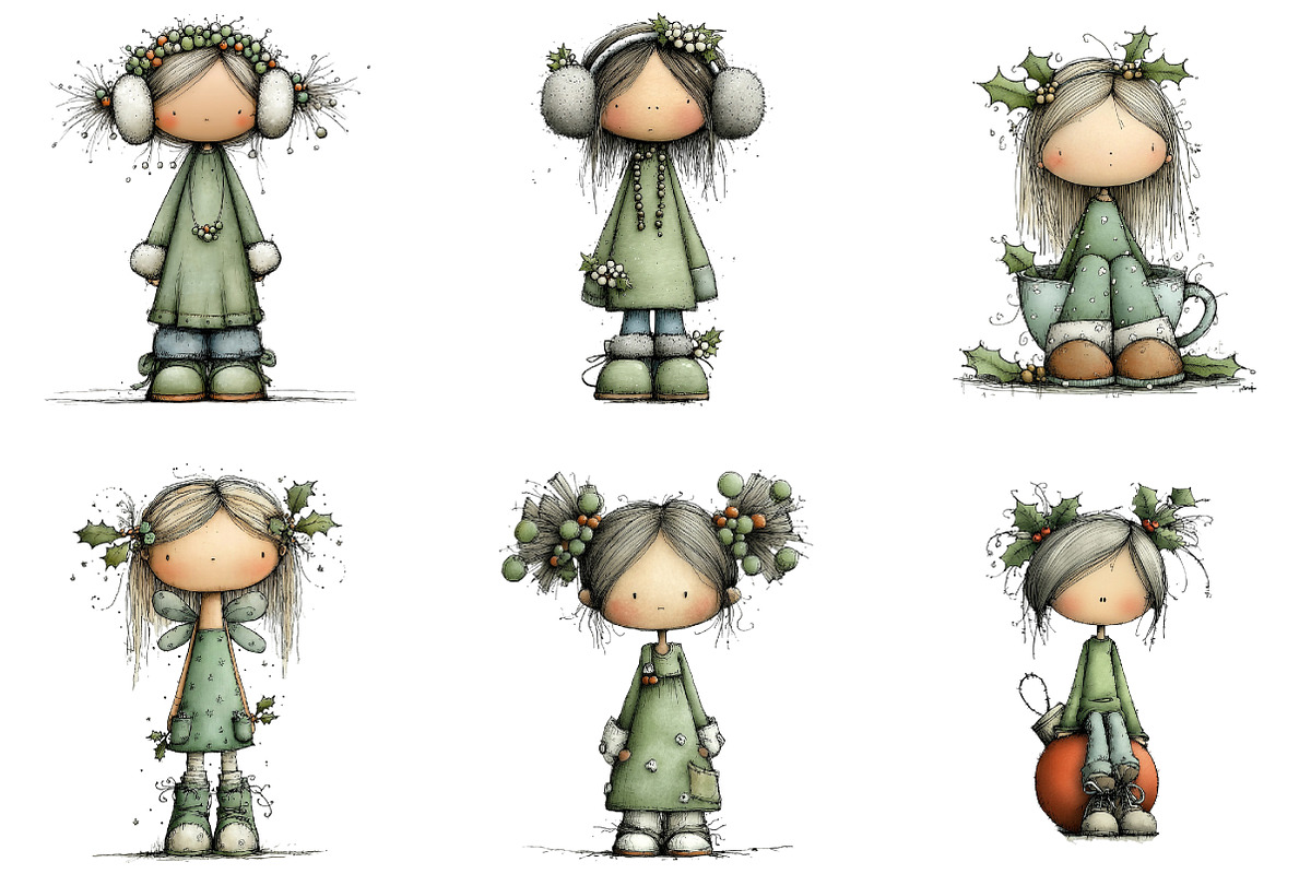 Cute Holly Girl Clipart, an Illustration by DreamArtGraphic (Photo 3 of 5)