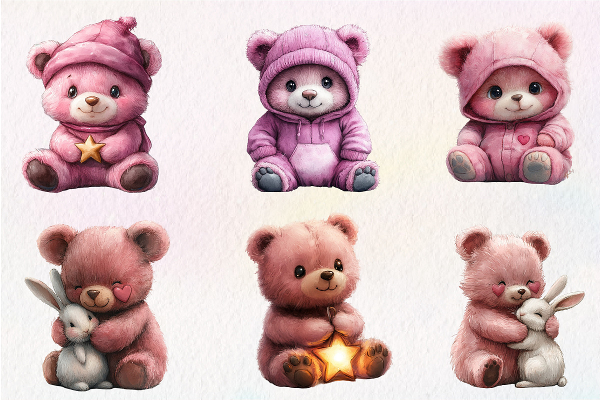 Pink Teddy Bear Clipart, Sweet Dream, an Illustration by CreationArt (Photo 6 of 9)