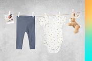 Baby Clothes Hanging Mock-ups Set, an Apparel Mockup by Mocca Mockups Store (Thumbnail 1 of 6)