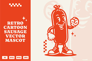 Retro Cartoon Sausage Vector Mascot