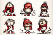 Whimsical Winter Robin Birds Clipart, an Illustration by Dream Creation (Thumbnail 4 of 7)