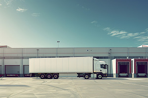 Modern cargo truck at warehouse logistics building, a Transportation Photo by AlyaAnd