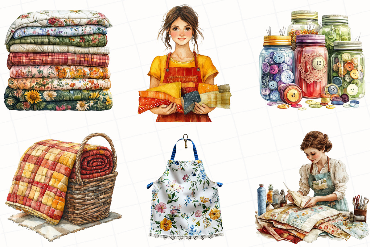 Watercolor Summer Sewing Clipart, an Illustration by OK Design (Photo 4 of 5)