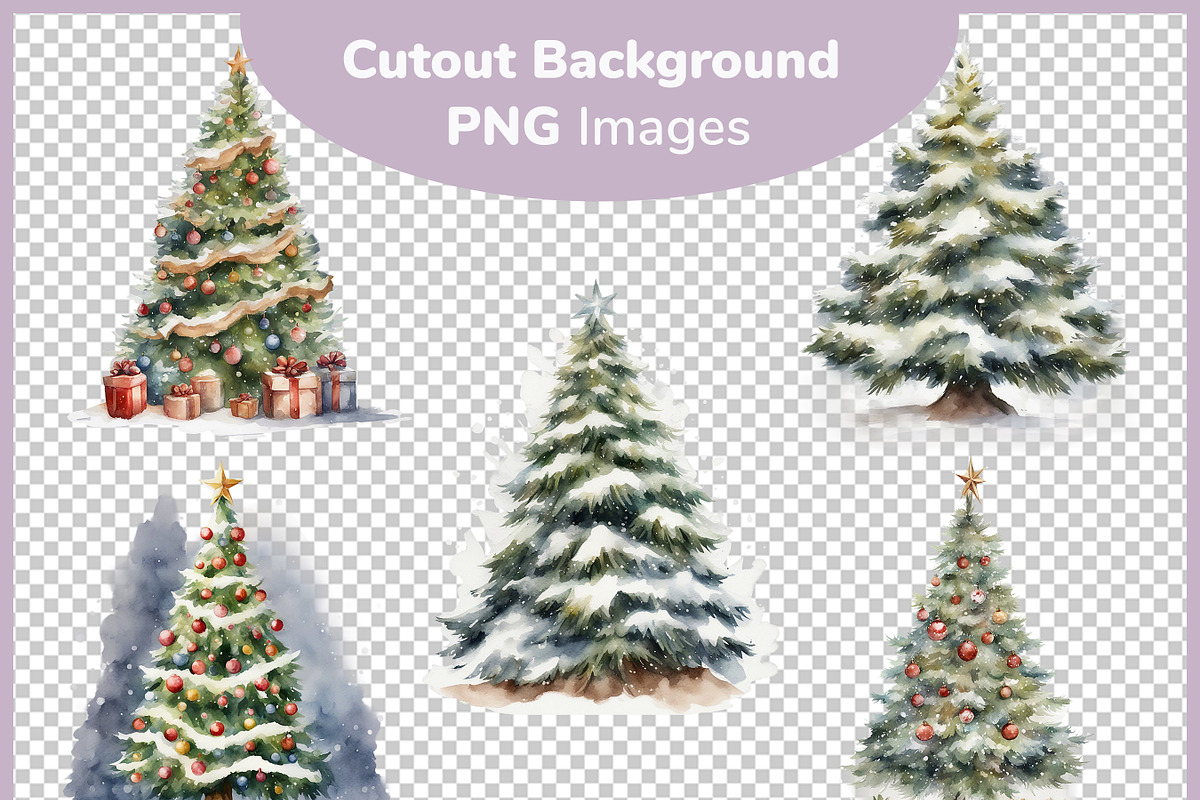 Snowy Christmas Trees Watercolor Art, a Decorative Illustration by Digital Dreamscaping (Photo 2 of 4)