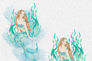 Watercolor Clip Art Mermaid