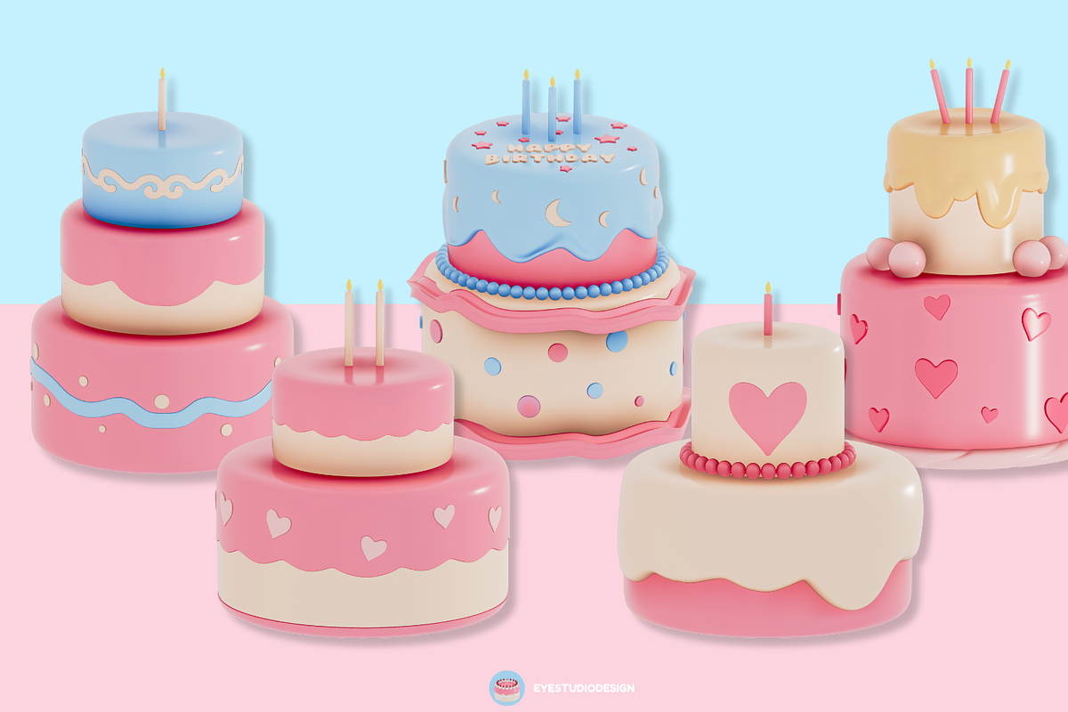 Birthday Cake 3D Clipart Set, a Food Illustration by Eyestudio (Photo 3 of 5)