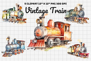 Vintage Train Watercolor