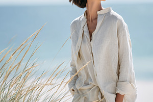 Young woman in a light linen outfit, a Beauty & Fashion Photo by MistyDay