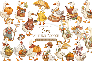 Watercolor Fall Goose Clipart