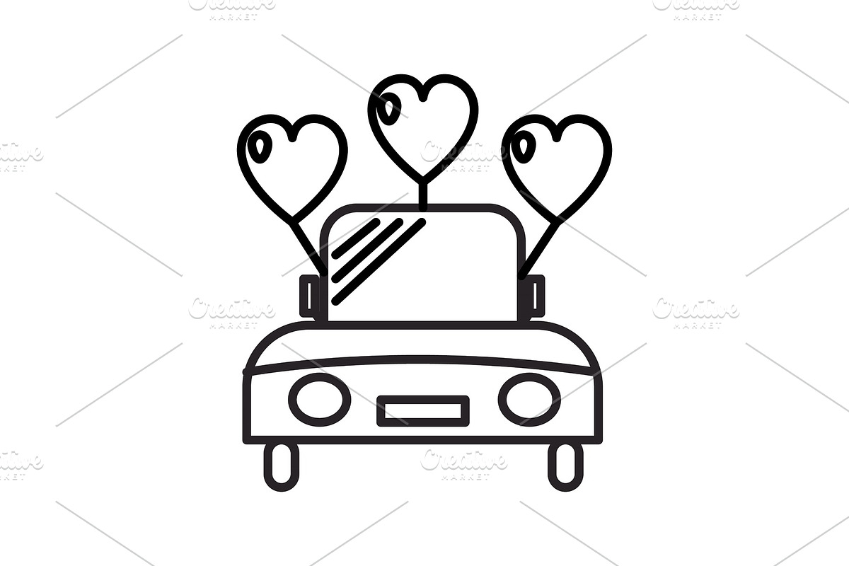 wedding car vector line icon, sign, illustration on background, editable strokes, an Object Graphic by urban icon