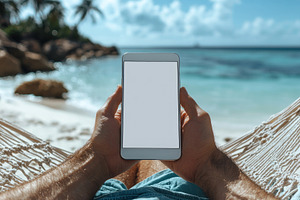 Person holding smartphone with blank white screen while relaxing, a Person Photo by José Manuel Gelpi