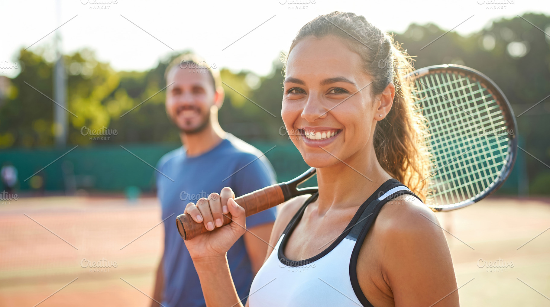 Smiling Tennis Players Posing on Outdoor Court, a Sports & Recreation Photo by Davizro's Market