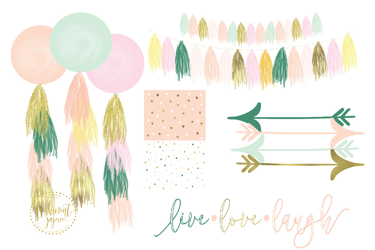 watercolor balloon tassels clipart, a Graphic by Freshmint Paperie (Photo 1 of 2)