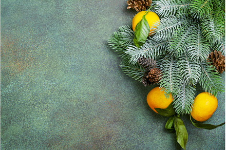 Christmas background with tangerines, a Holiday Photo by Ekaterina_Markelova