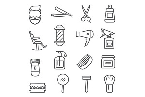 Barber Shop Line Icons On White